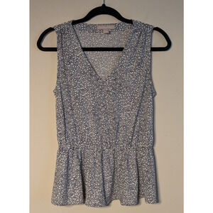 Banana Republic Women's XS Sleeveless Peplum V-Neck Spotted Black White Blouse